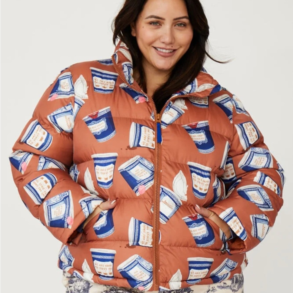Rachel Antonoff Brown and Blue Printed Puffer Jacket